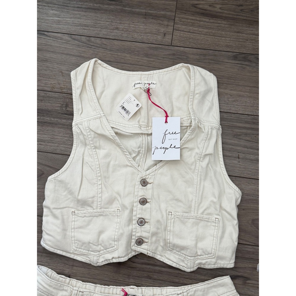 NWT Free People Suit Shop Gabbie Vest Suit Set Ivory Wide Leg Pants Top Large - Picture 8 of 8